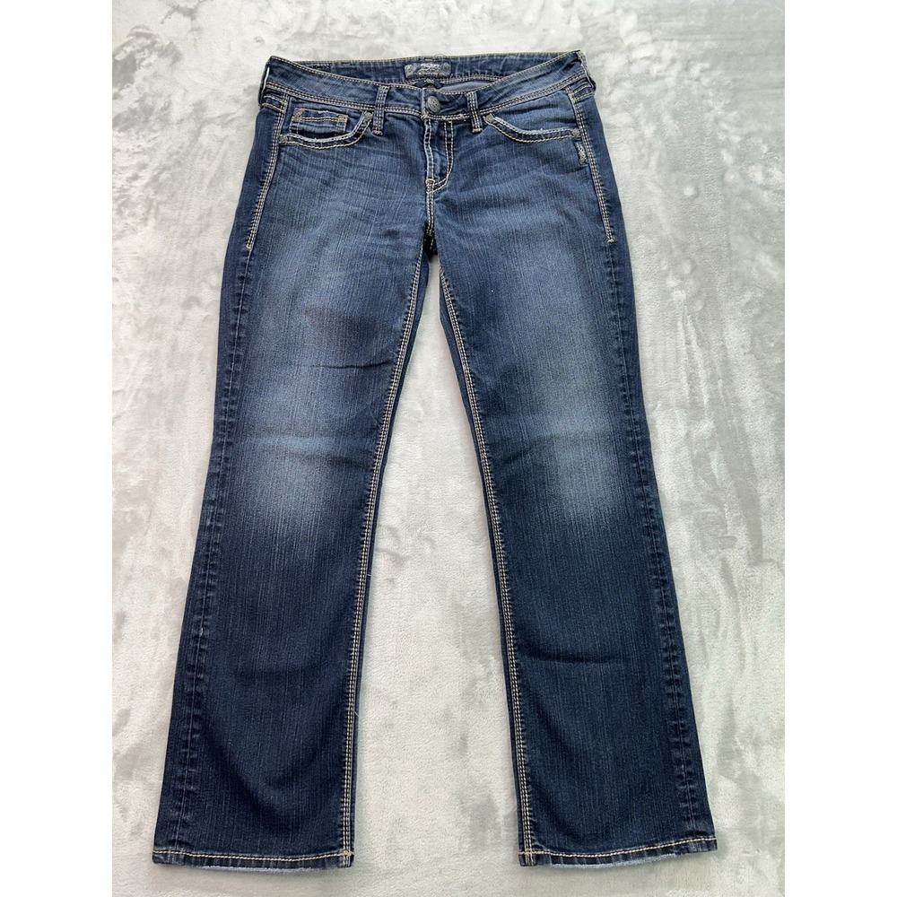 Silver Jeans Women Sz W32/L32 Lola 17" Blue Western Cowgirl Thick Stitch Studded
